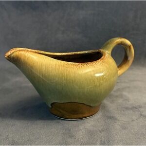 Dryden Studio Pottery Gravy Boat Sauce Boat Drip Glaze Green Brown Vintage
